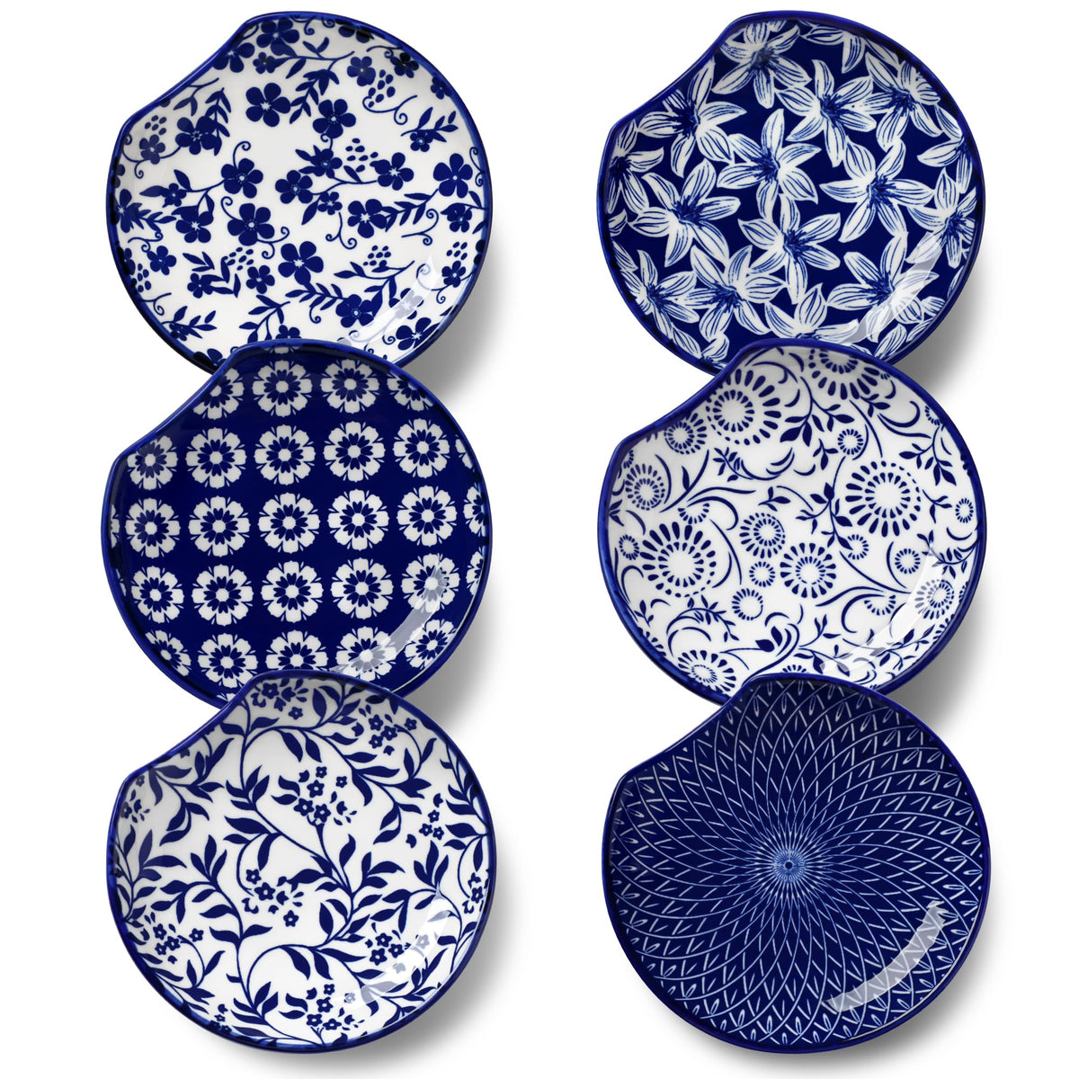 Vancasso ceramic spoon rest on stovetop with blue floral design keeps counters tidy