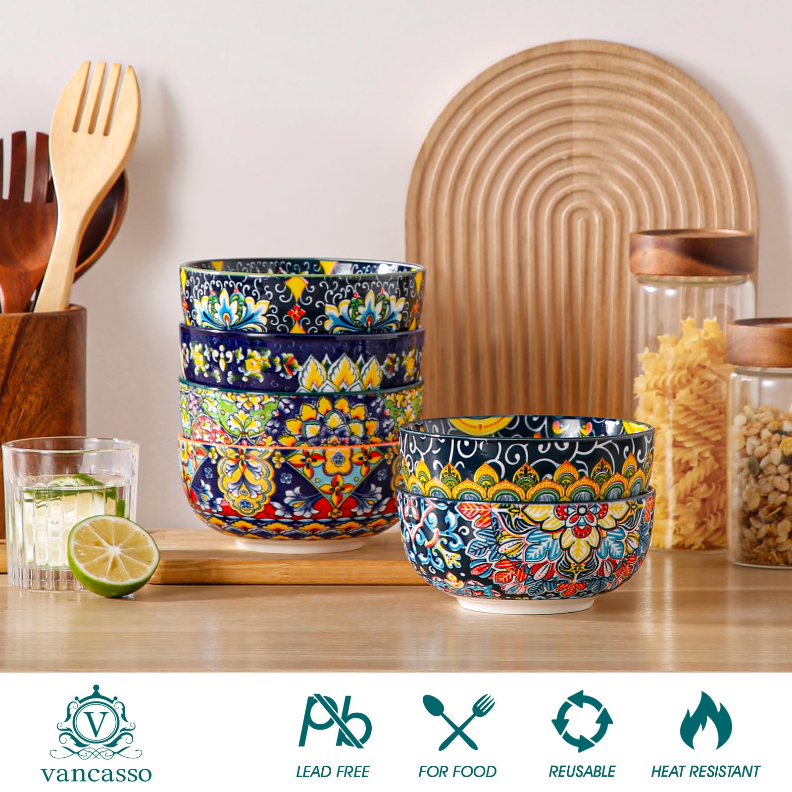 Vancasso colorful-glaze bowl closeup—durable glaze resists staining and fading.