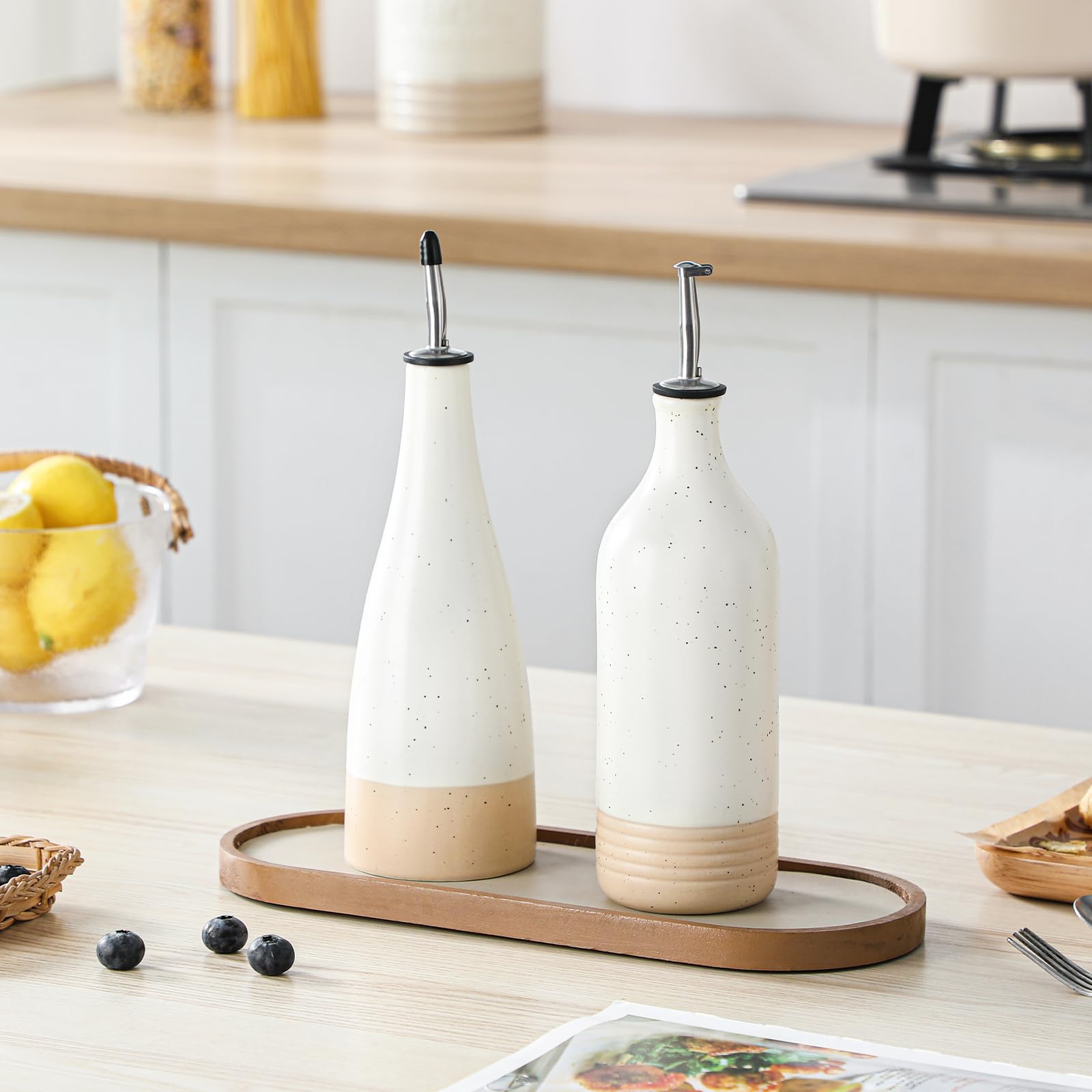 Vancasso cream-finish ceramic bottle adds soft color to kitchens.