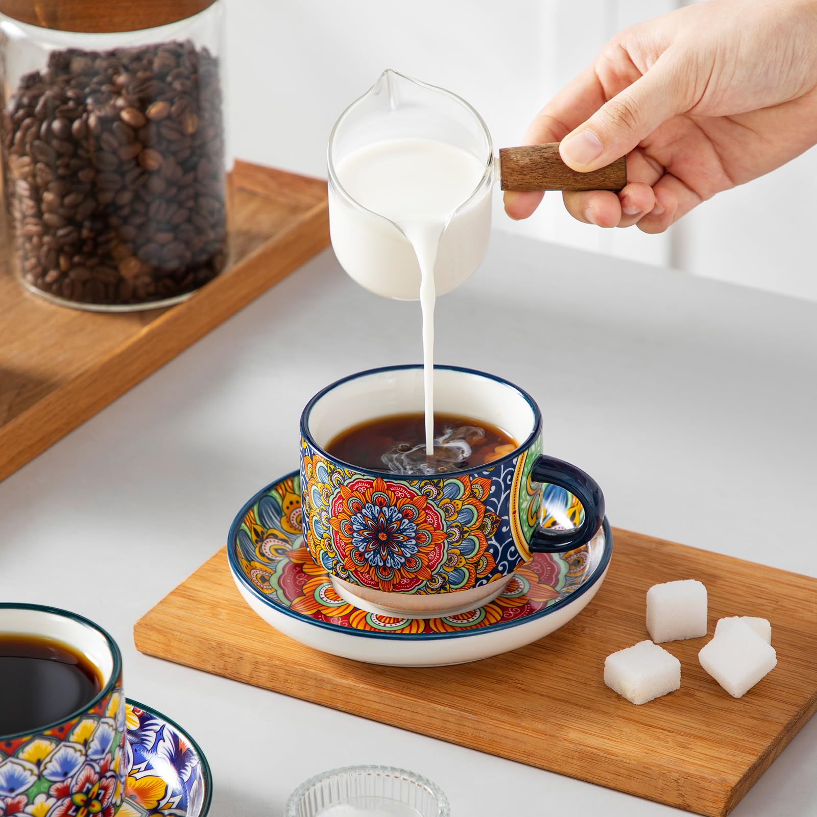 Vancasso ergonomic handle on cups for comfortable sipping