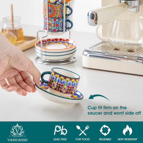 Vancasso espresso cups with saucers set ideal for tasting and small servings