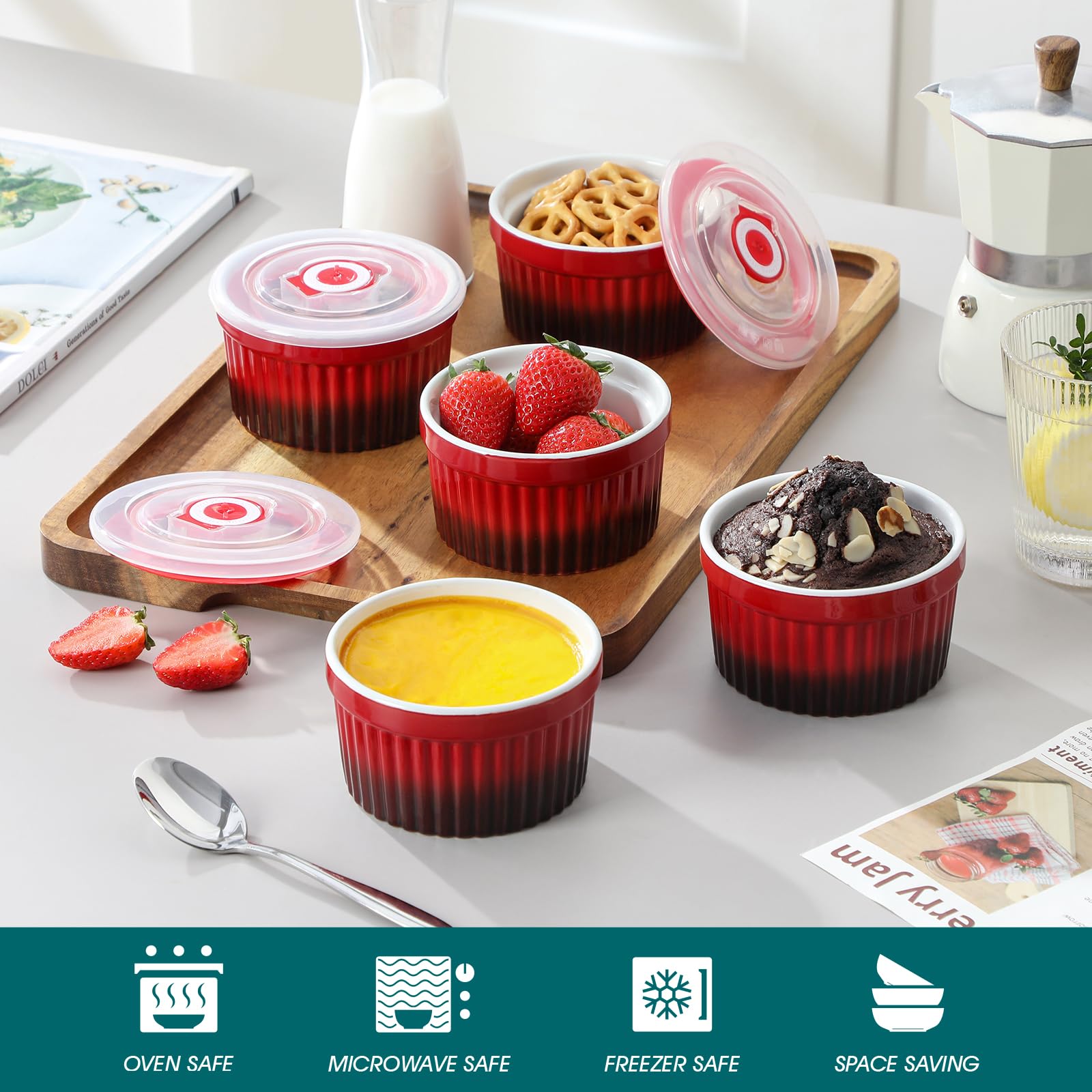 Vancasso freezer-safe ramekins keep portions ready for freezing.
