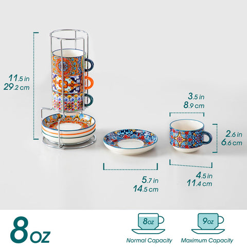 Vancasso metal stand holding four colorful cups neatly displayed