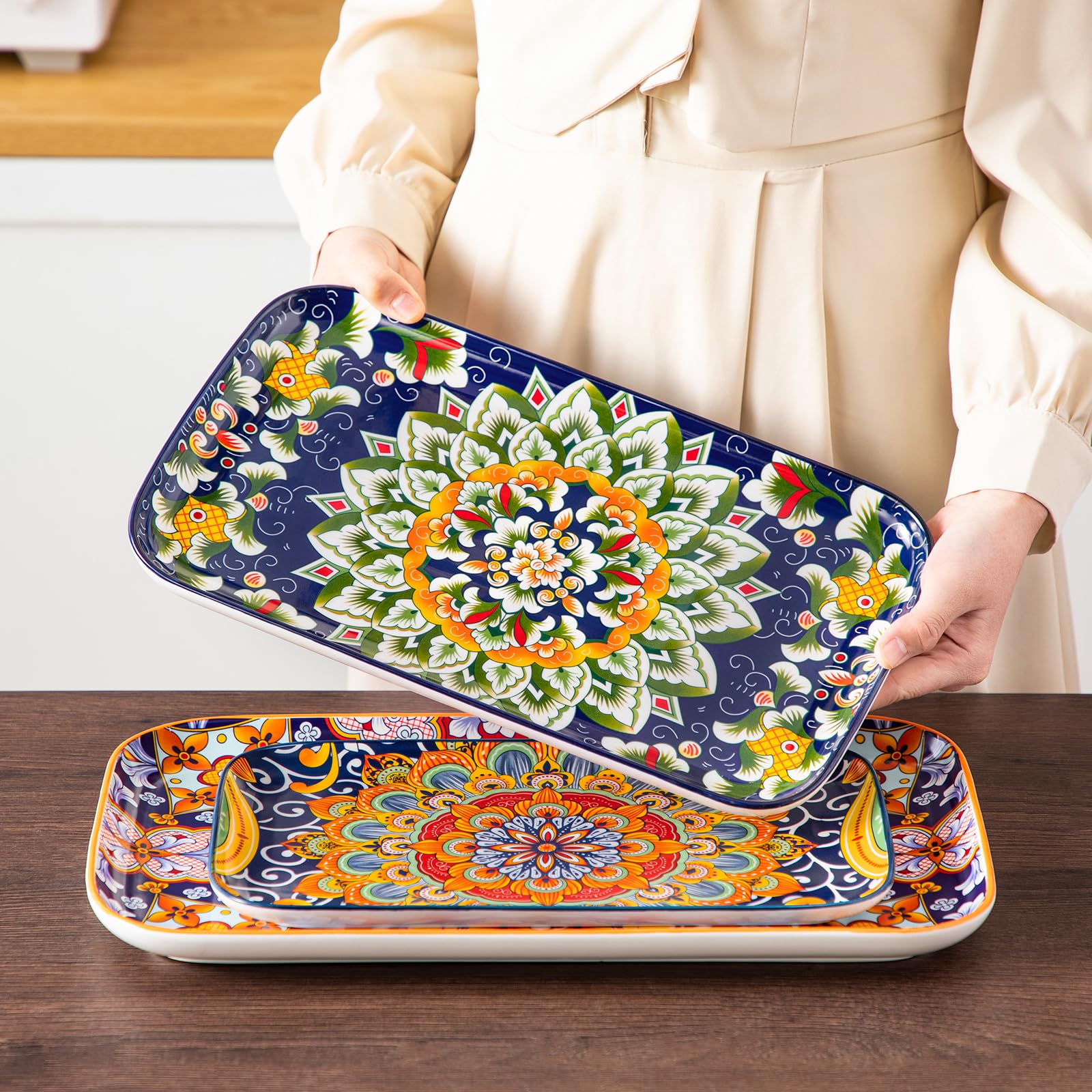 Vancasso microwave and dishwasher safe platters for easy cleanup