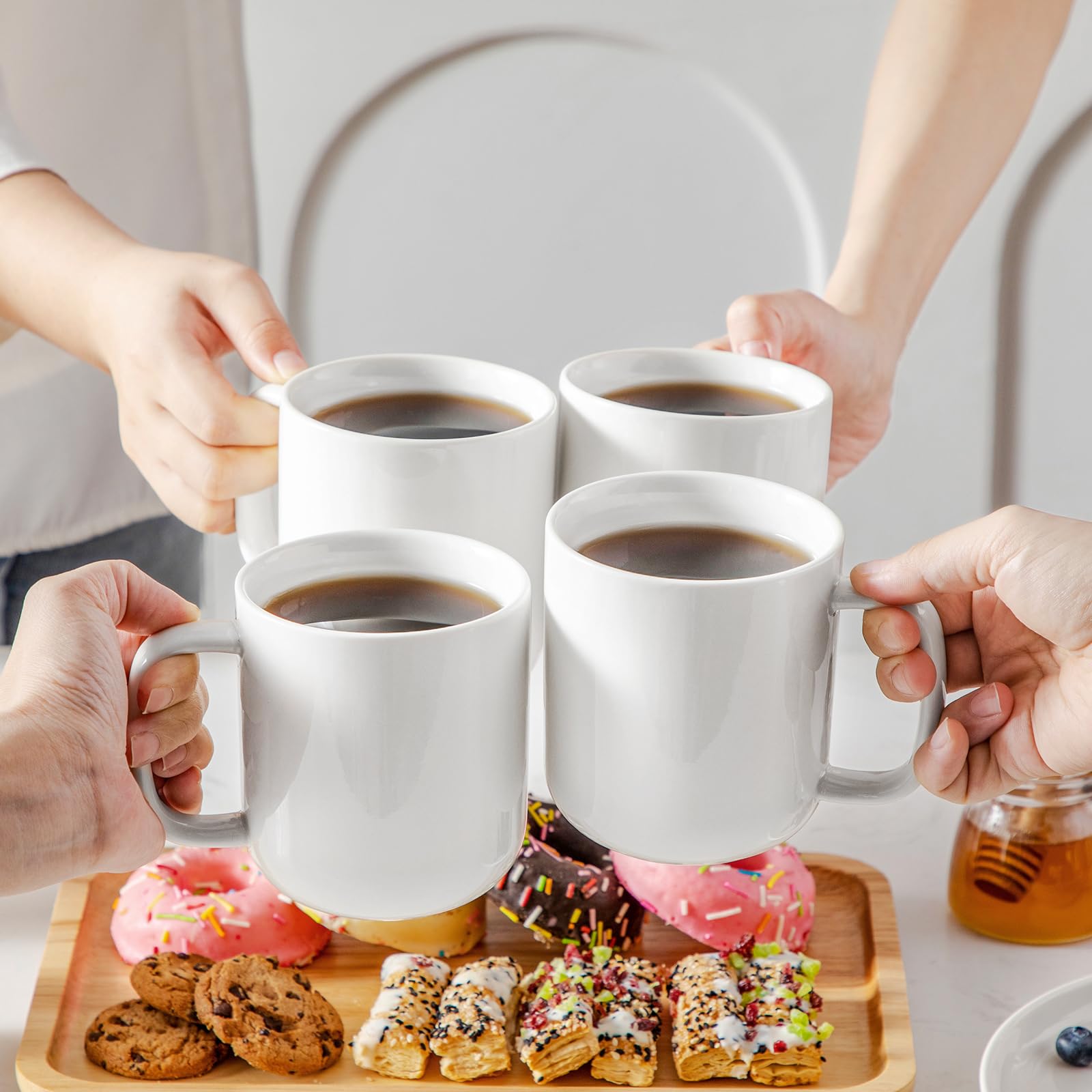 Vancasso morning coffee setup features six mugs ready to share