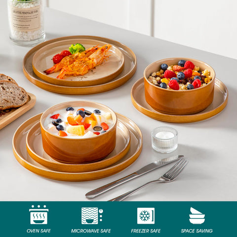 Vancasso Onion warm caramel glaze enhances cozy table styling.