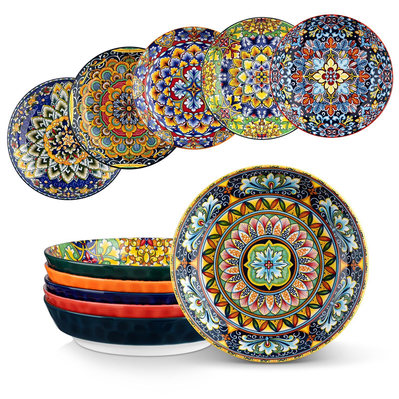 Vancasso 32oz pasta bowls set6 with vibrant Boho patterns for colorful meals