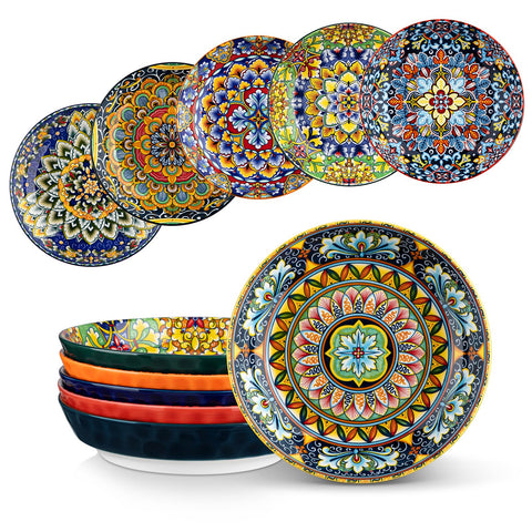 Vancasso 32oz pasta bowls set6 with vibrant Boho patterns for colorful meals