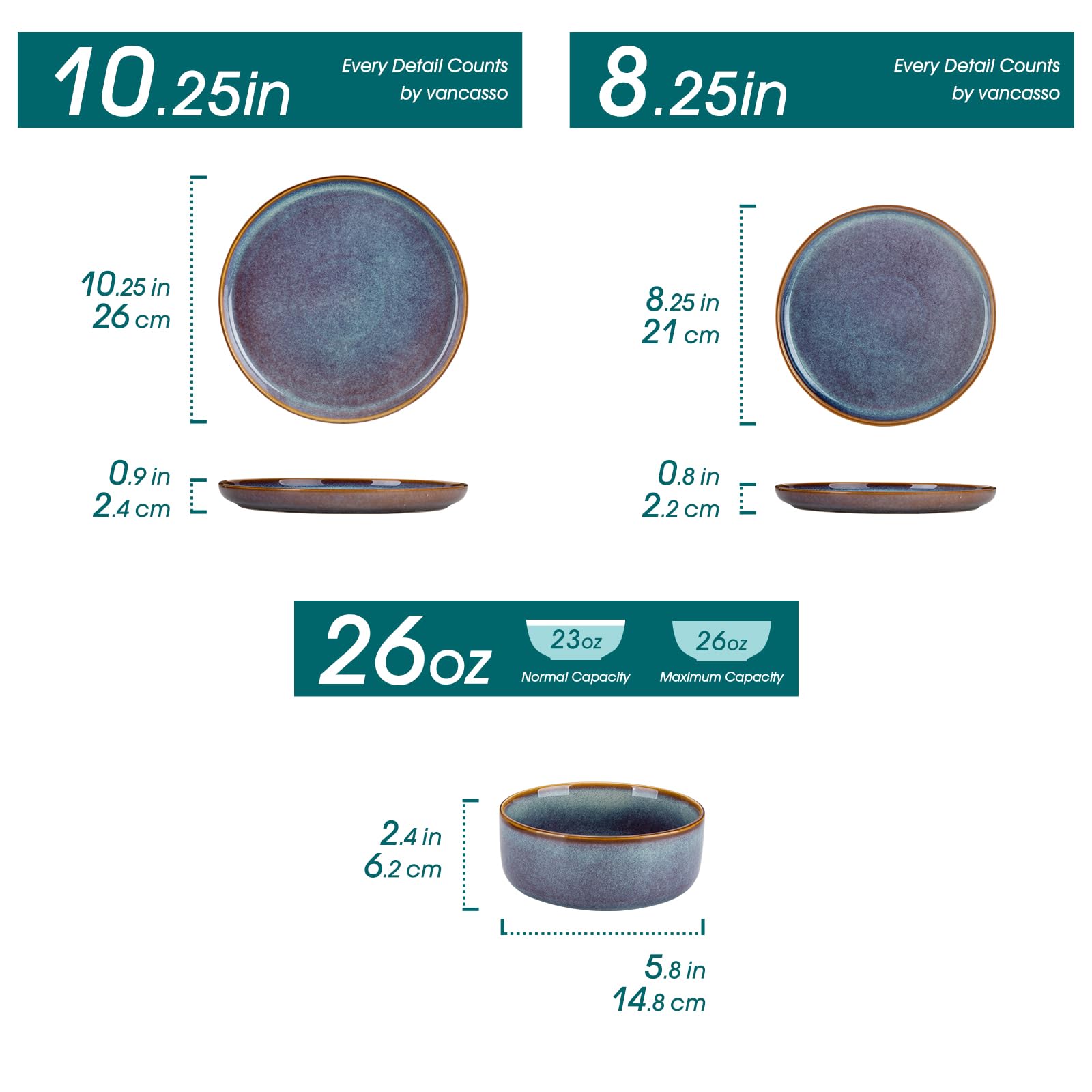 Vancasso Playa dinner plate close-up, showing the 10-25 inch size and finish.