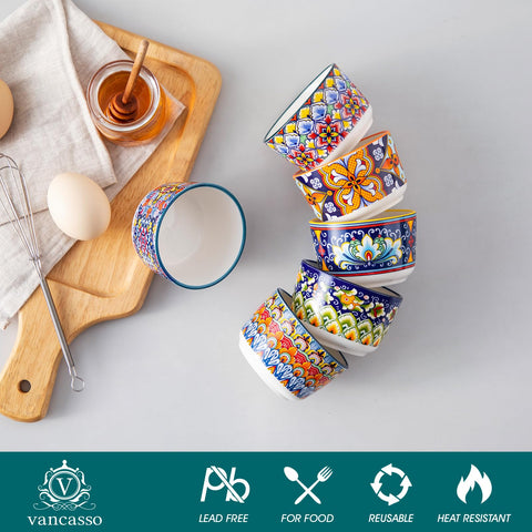 Vancasso porcelain ramekins are oven-safe for baking and reheating.