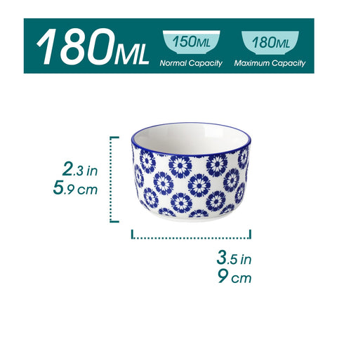 Stackable Selene ramekins showing blue-and-white hand-painted detail for elegant table setup.
