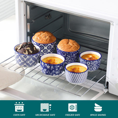Dishwasher-safe glaze on Selene ramekins maintains bright color post-cleaning.