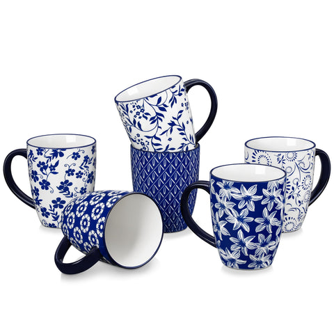 Vancasso SELENE 16oz blue floral mug set with elegant handles for daily coffee.