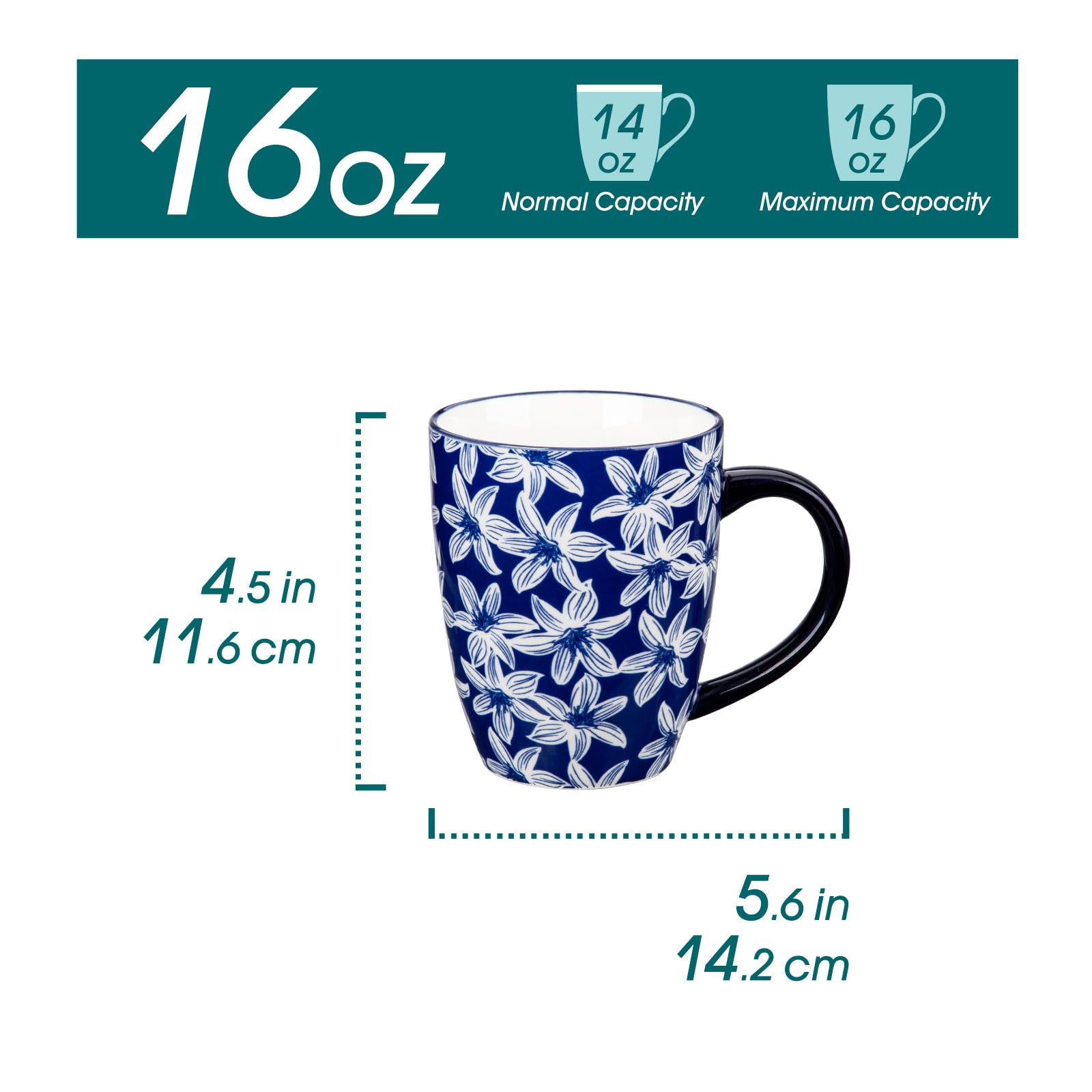 Generous 16-ounce capacity supports lattes, cappuccinos, or cocoa at home.