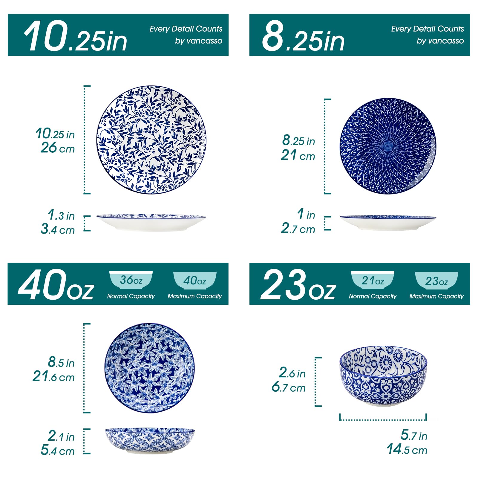 Vancasso Selene cereal bowl with blue floral pattern for daily meals