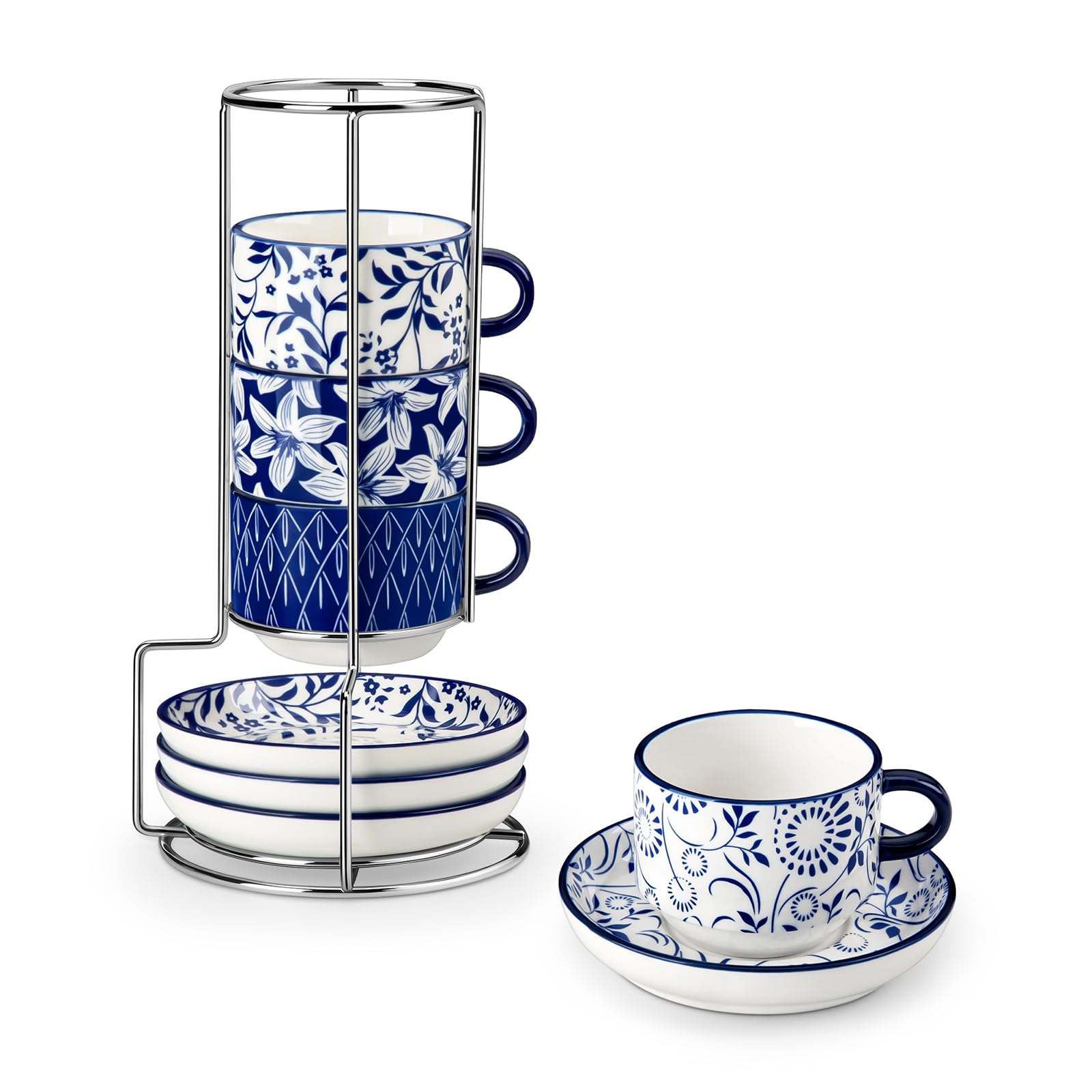 Vancasso SELENE espresso cups with saucers in vintage blue for daily rituals.