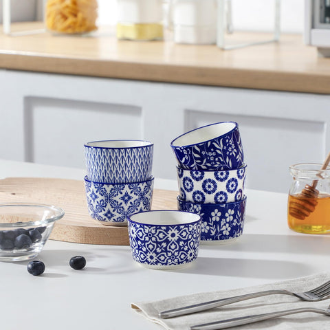 Elegant blue white Selene ramekins as kitchen decor