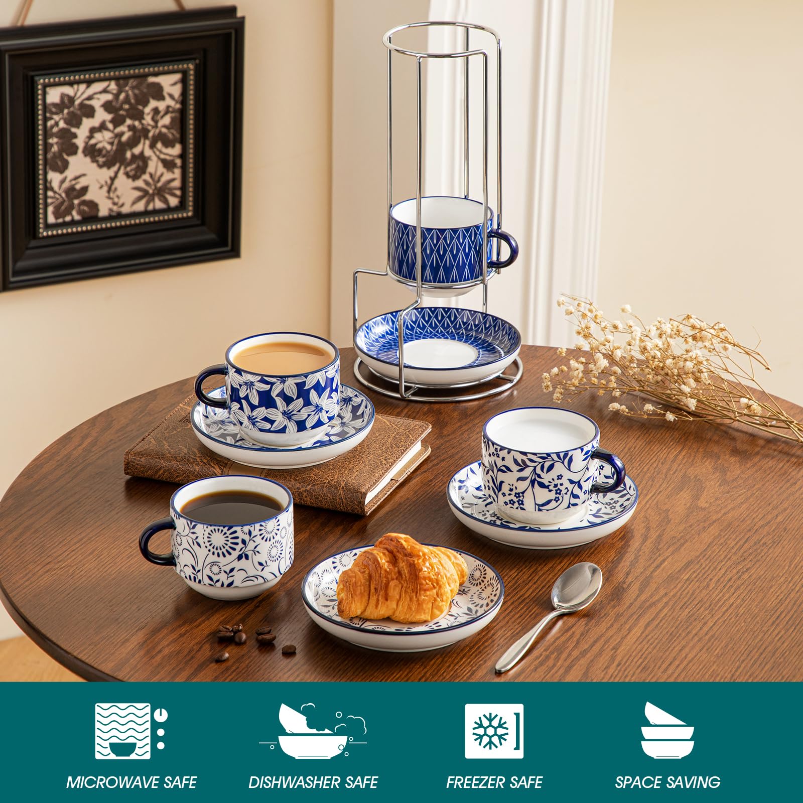 Vancasso Selene metal stand saves space by vertically stacking cups.