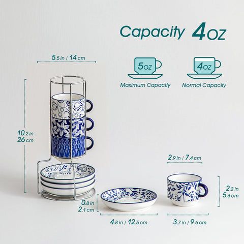 Vancasso SELENE stackable cups with metal stand save cabinet space.