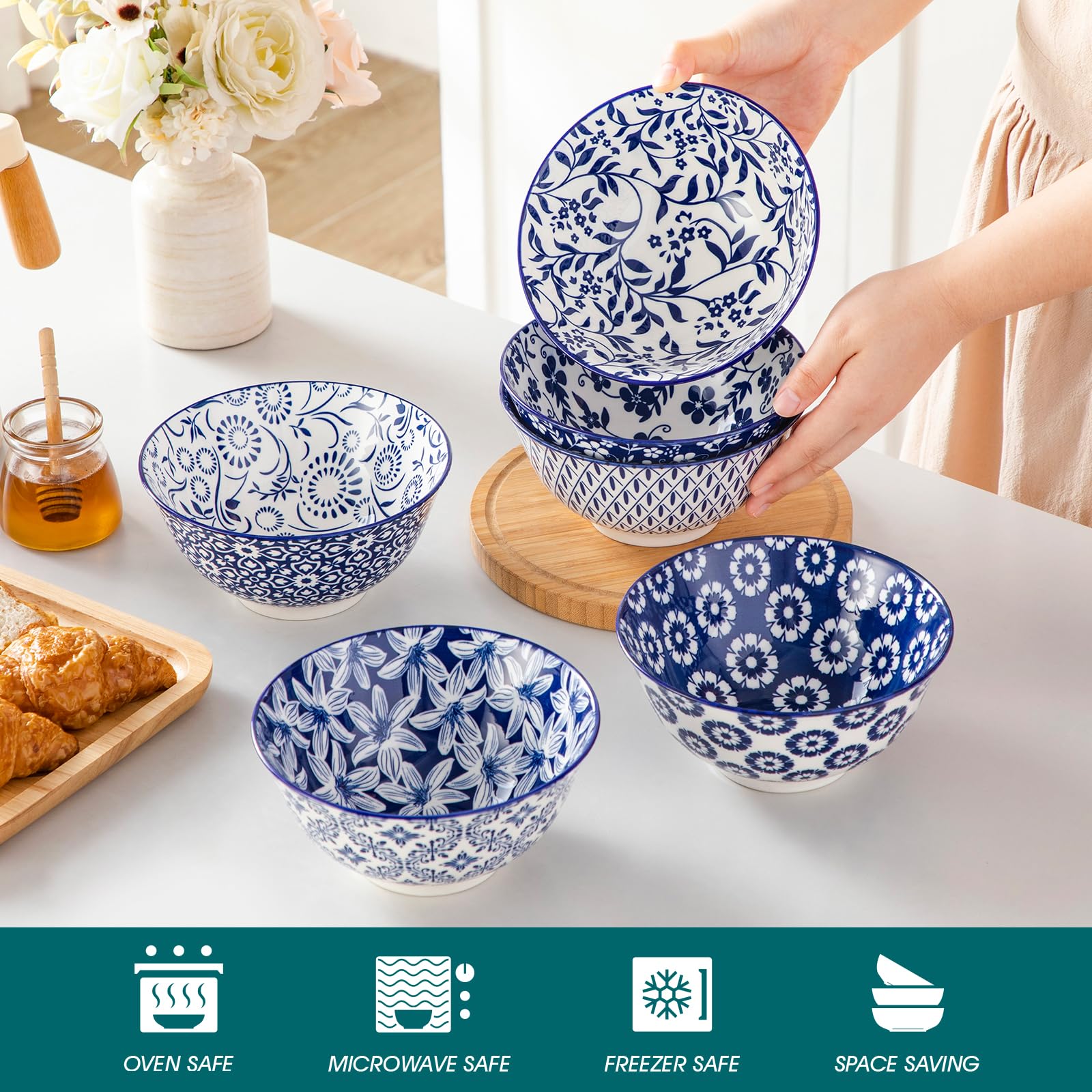 Vancasso Selene microwave-safe bowls suitable for reheating leftovers.