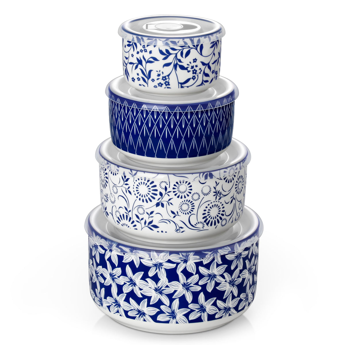 Vancasso Selene nesting bowls with lids in 60oz size, ideal for meal prep.