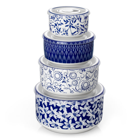 Vancasso Selene nesting bowls with lids in 60oz size, ideal for meal prep.