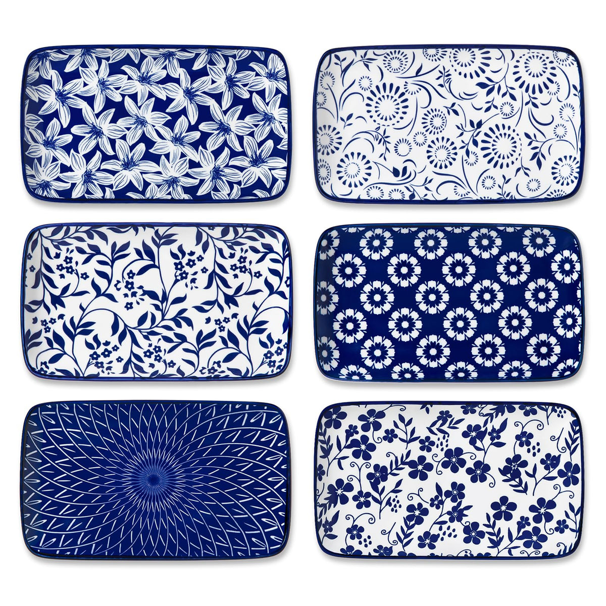 Vancasso Selene rectangle salad plate with vintage blue floral design for salads