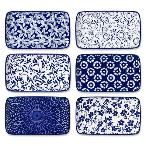 Vancasso Selene rectangle salad plate with vintage blue floral design for salads