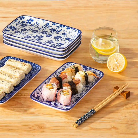 Vancasso Selene rectangle plate in blue and white, perfect for appetizers