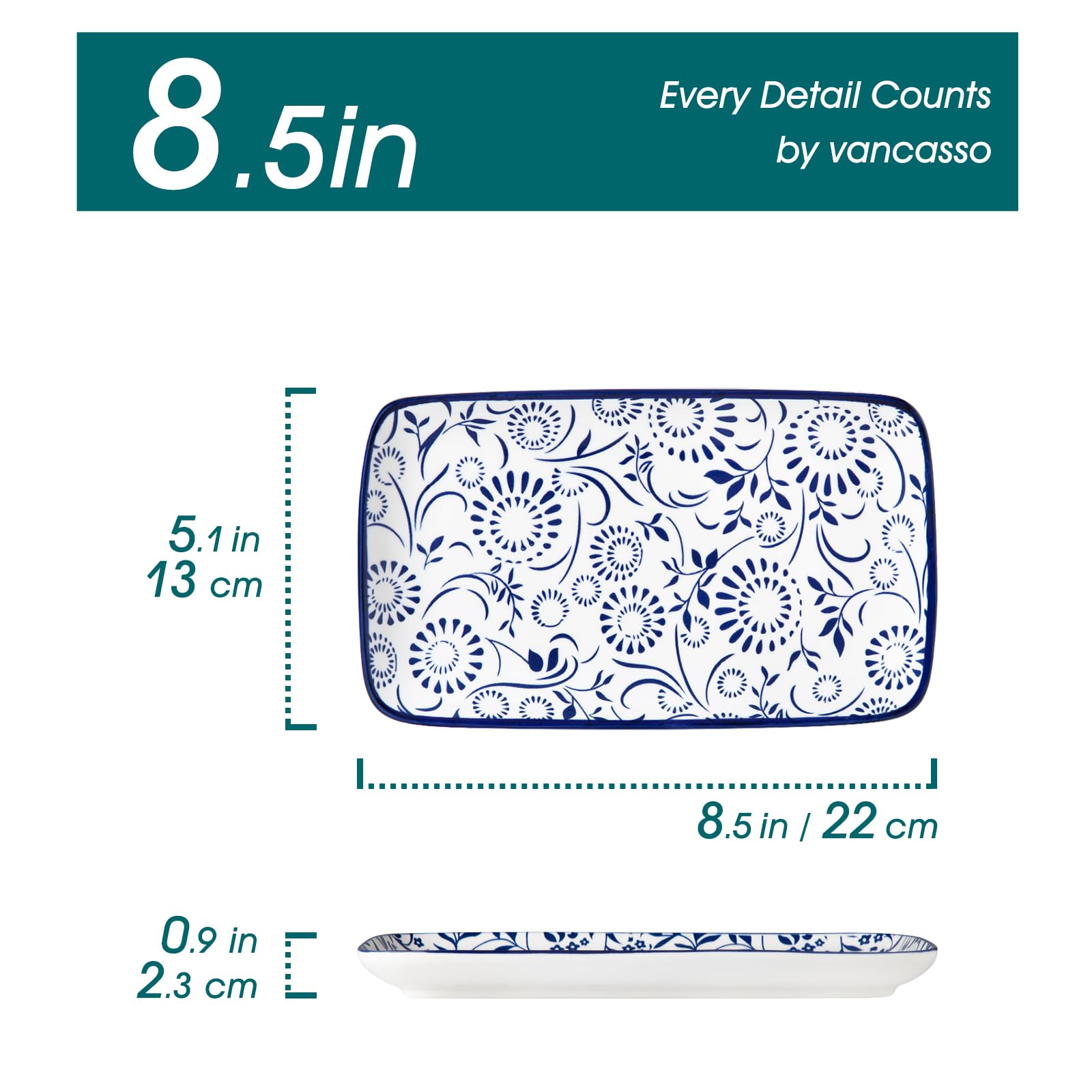 Vancasso Selene porcelain rectangle plate suitable for sushi or desserts
