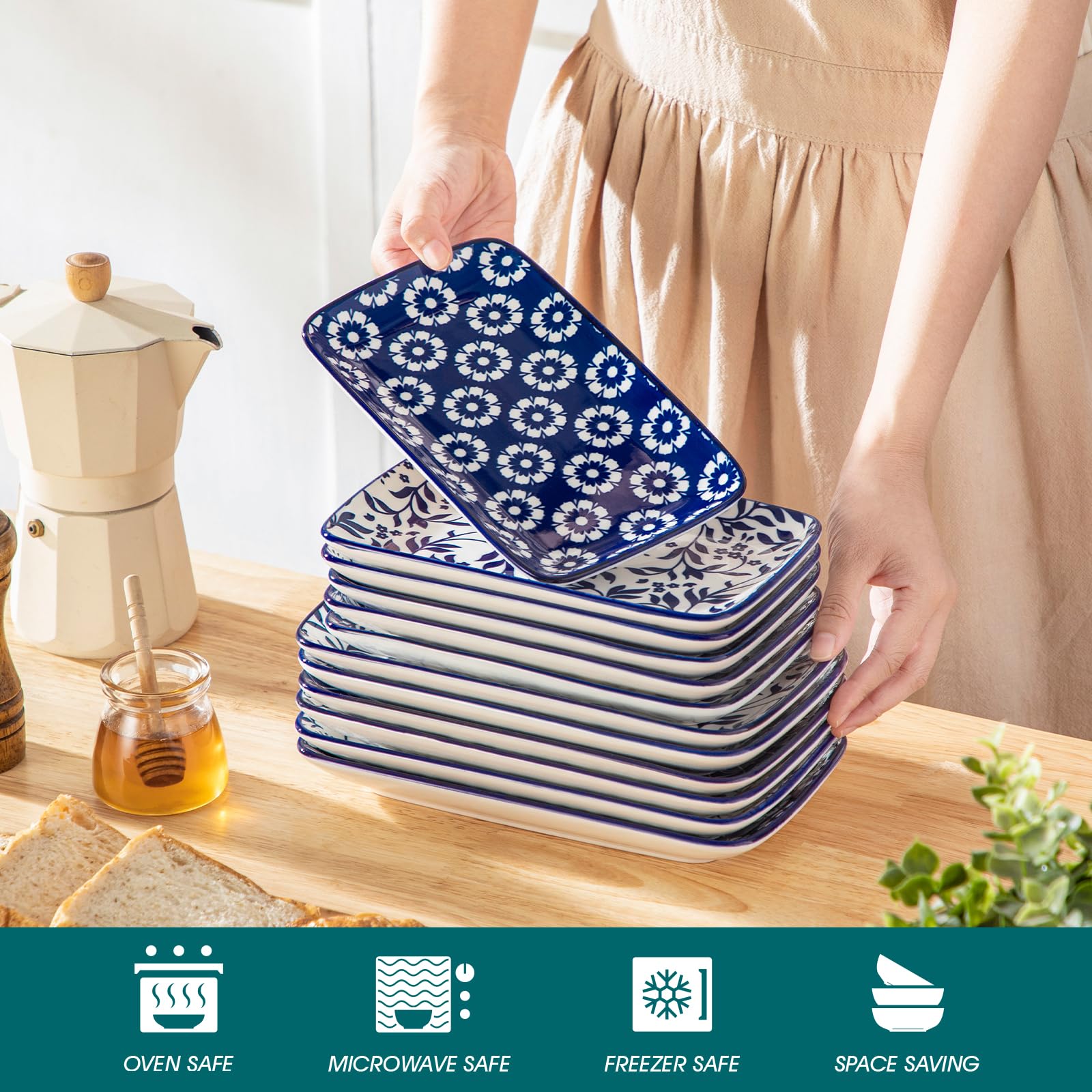 Vancasso Selene 8.5 inch plate set emphasizes easy stacking and storage