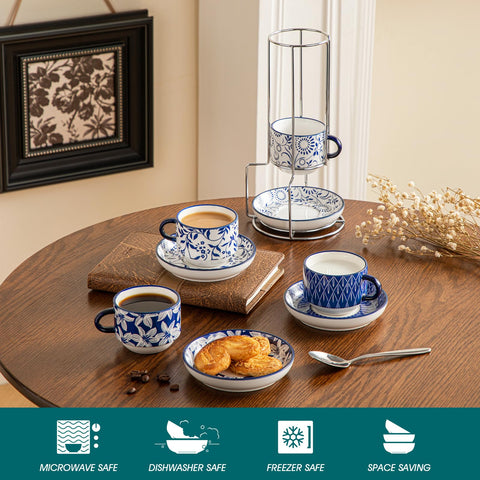 Vancasso SELENE stackable design keeps your coffee set compact and accessible.
