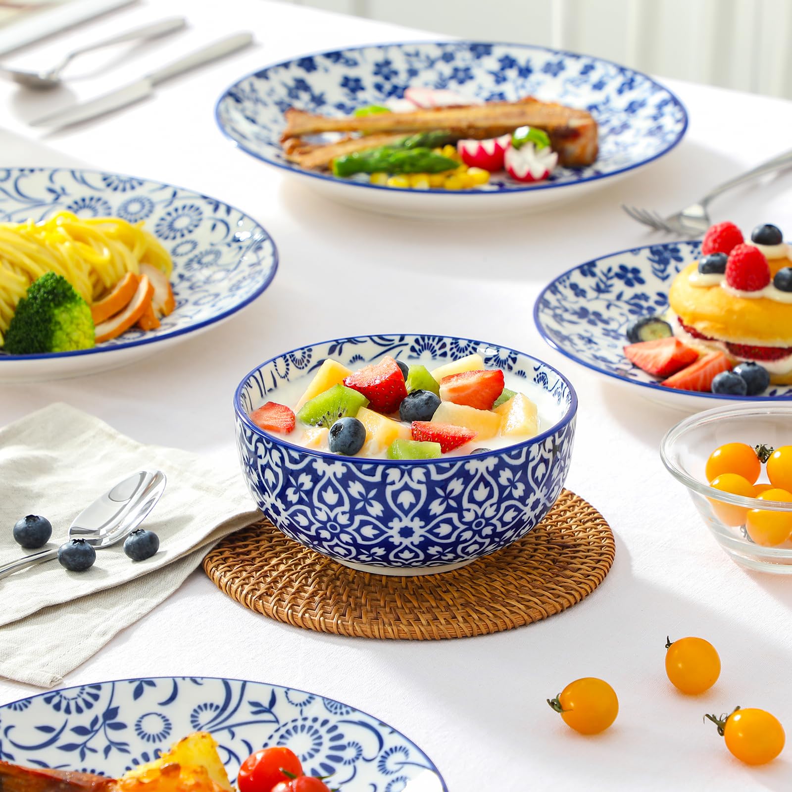 Stackable Vancasso Selene dinnerware design saves cabinet space.