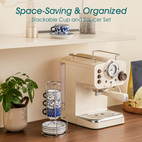 Vancasso Selene set shown with stand, ideal for gifting and display.