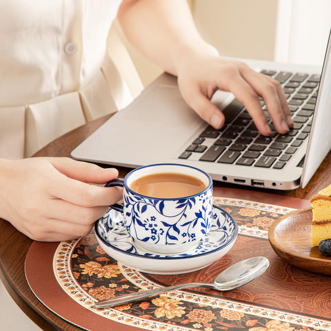 Vancasso SELENE vintage blue pattern adds timeless charm to mornings.