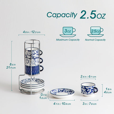 Vancasso Selene saucers in vintage blue cradle cups securely.