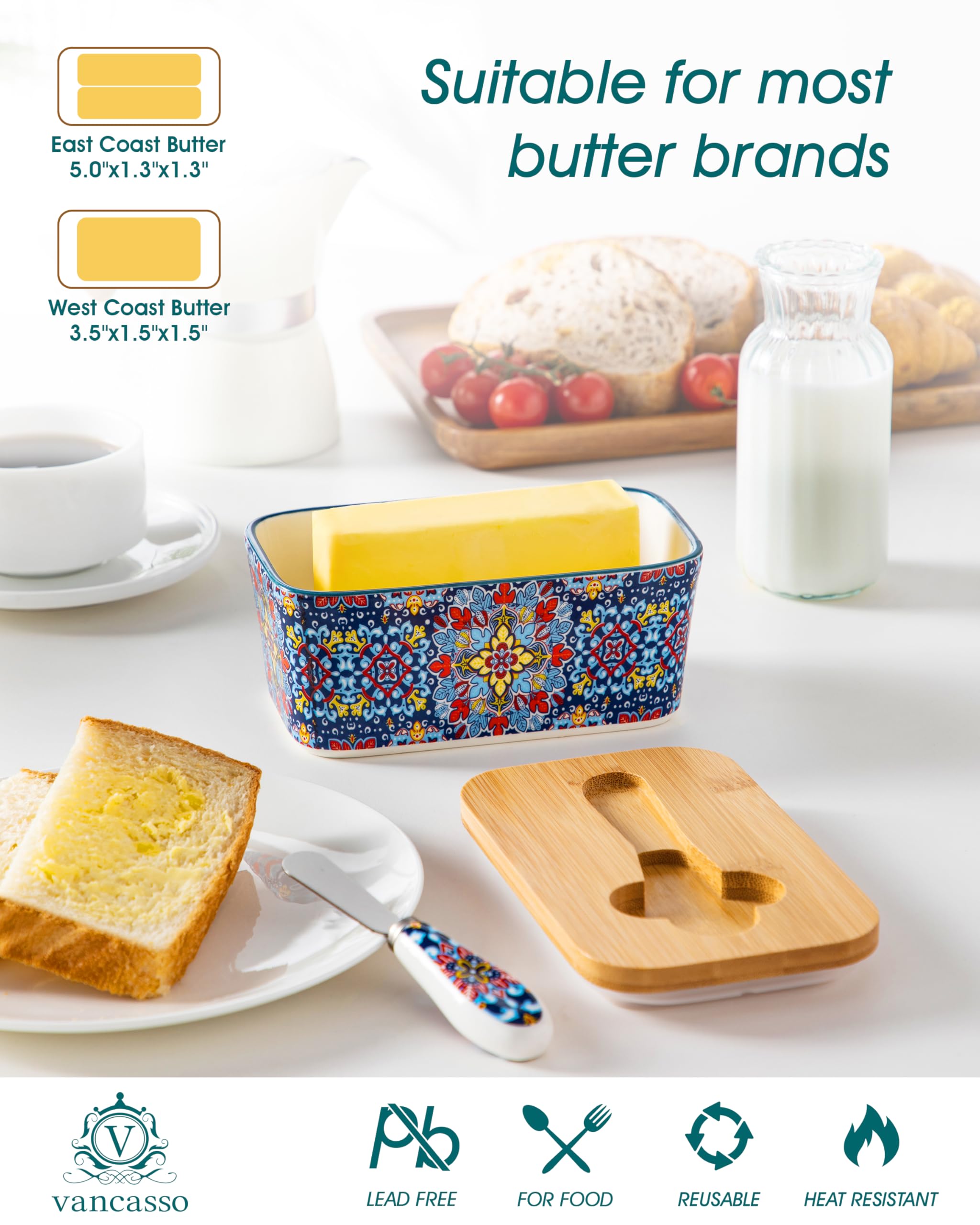 Vancasso SIMI 6.5-inch butter dish fits standard sticks for daily use.