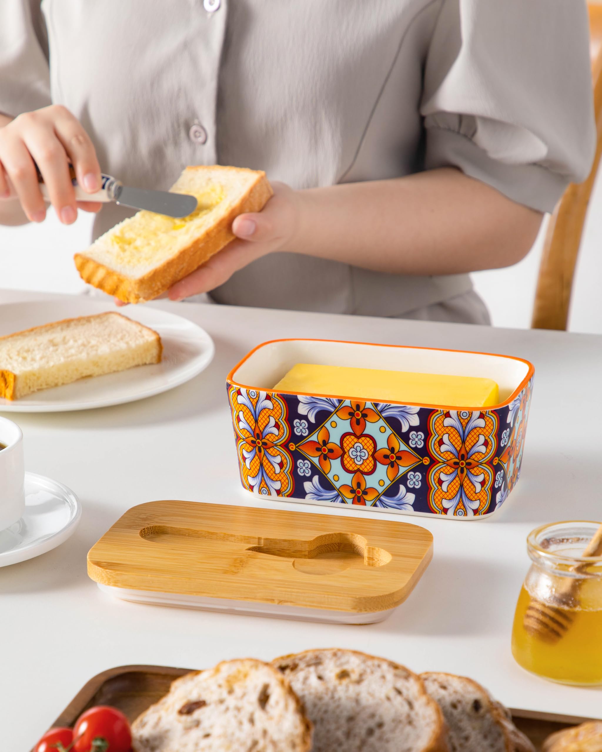 Vancasso SIMI bohemian-pattern butter dish doubles as versatile food container.