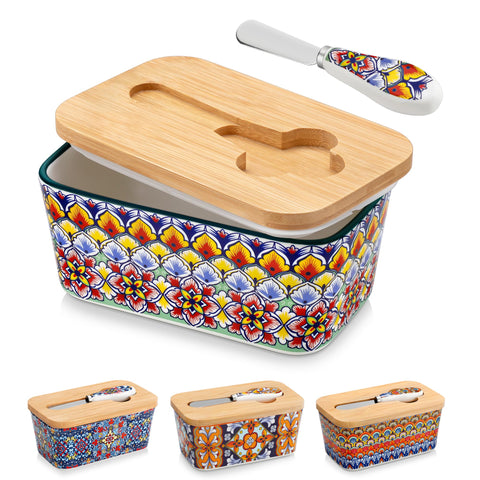 Vancasso SIMI butter dish with lid and knife slot on counter for easy serving