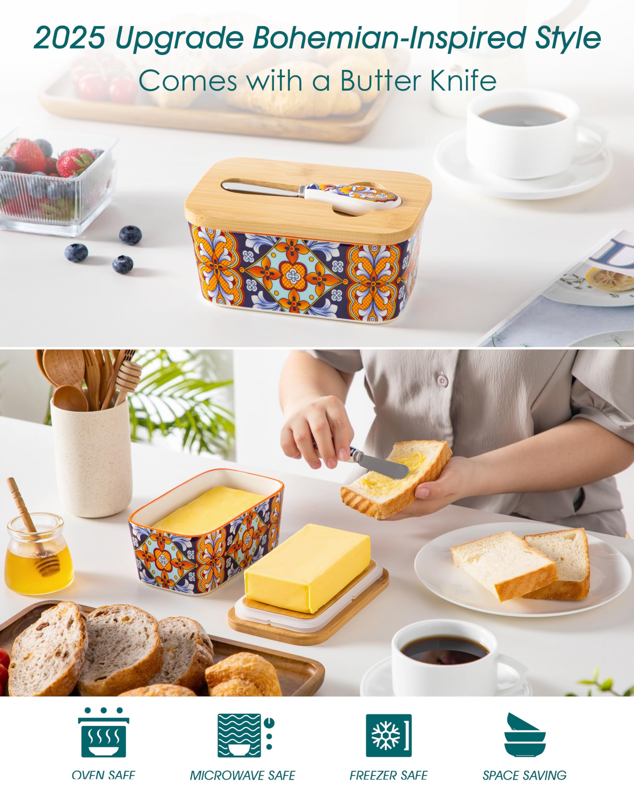 Vancasso SIMI porcelain butter dish with glossy glaze for durable, odor-resistant storage.