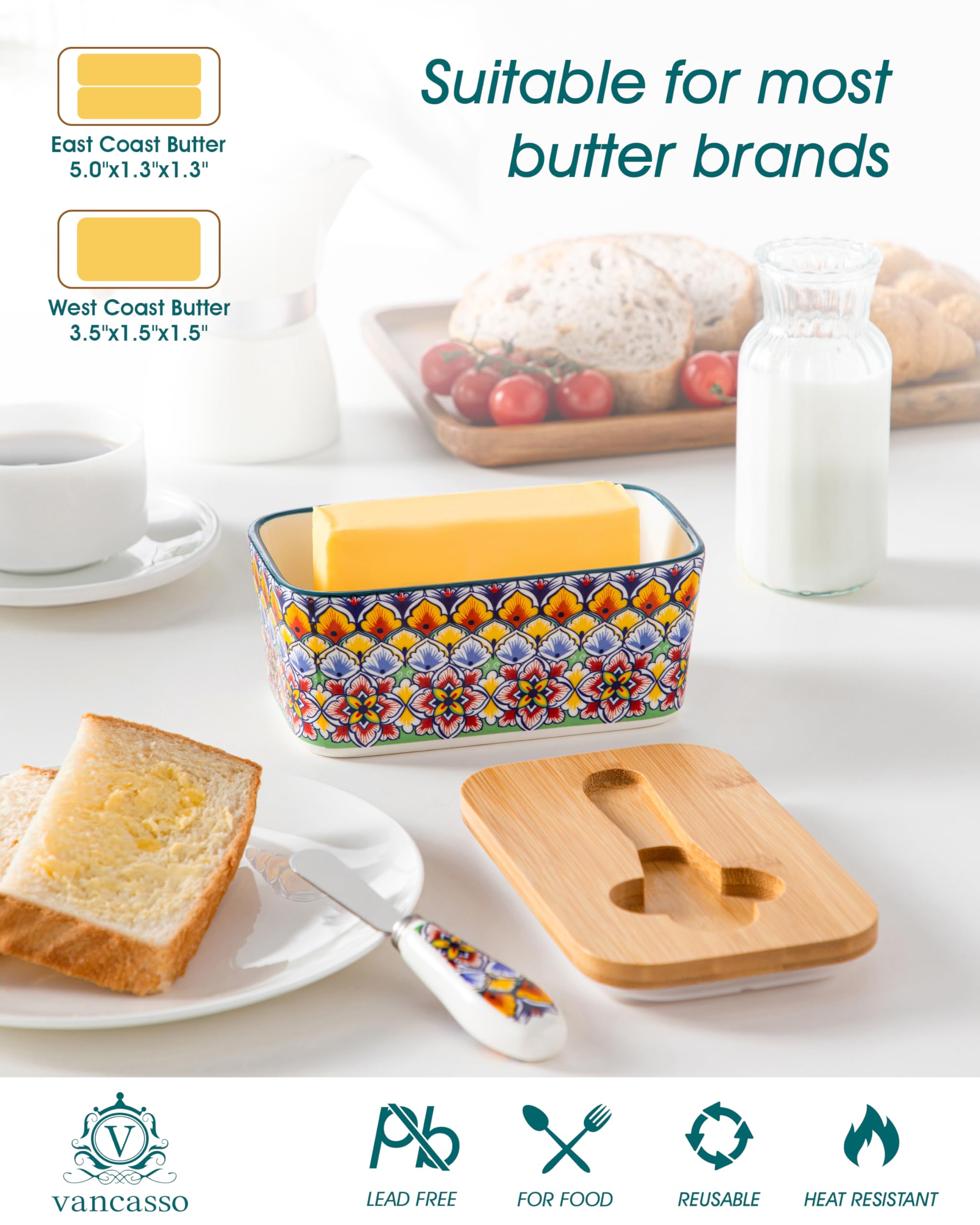 Vancasso SIMI 6.5-inch butter dish fits standard sticks for daily use