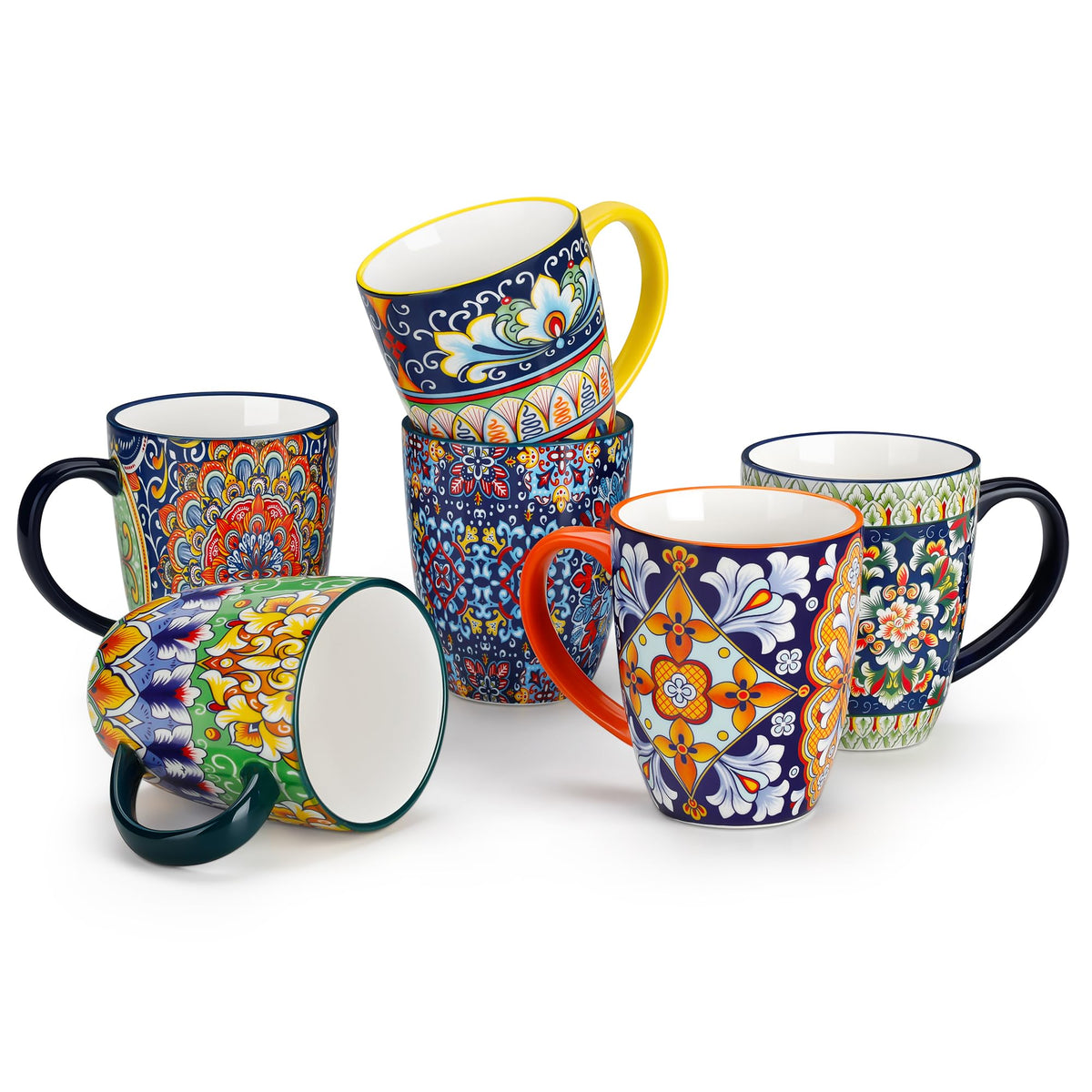 Vancasso SIMI boho mug set with six 12 oz cups for everyday coffee