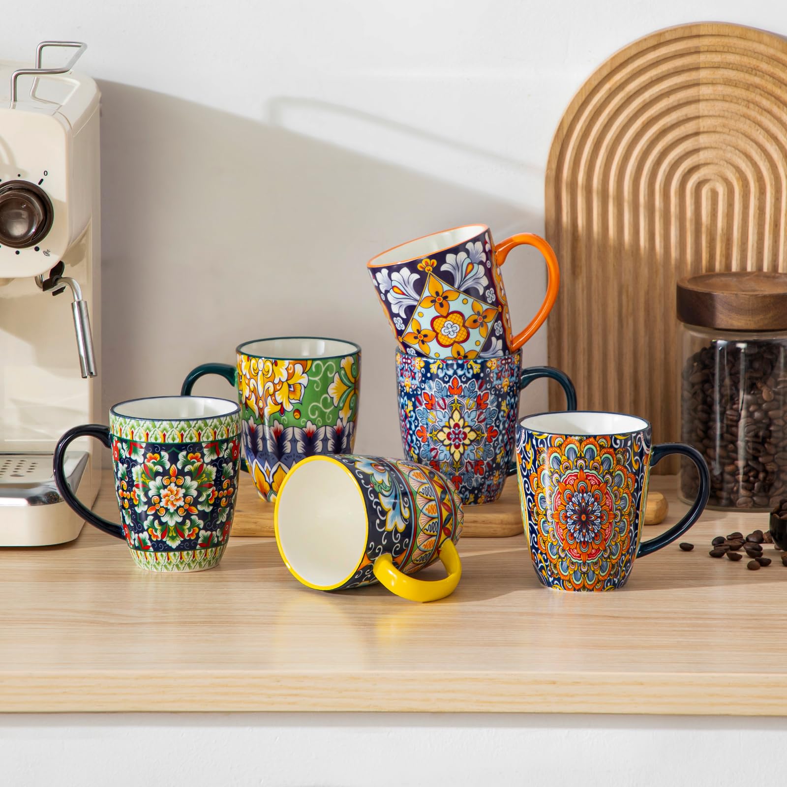 Vancasso SIMI stacked mugs on a shelf for organized display