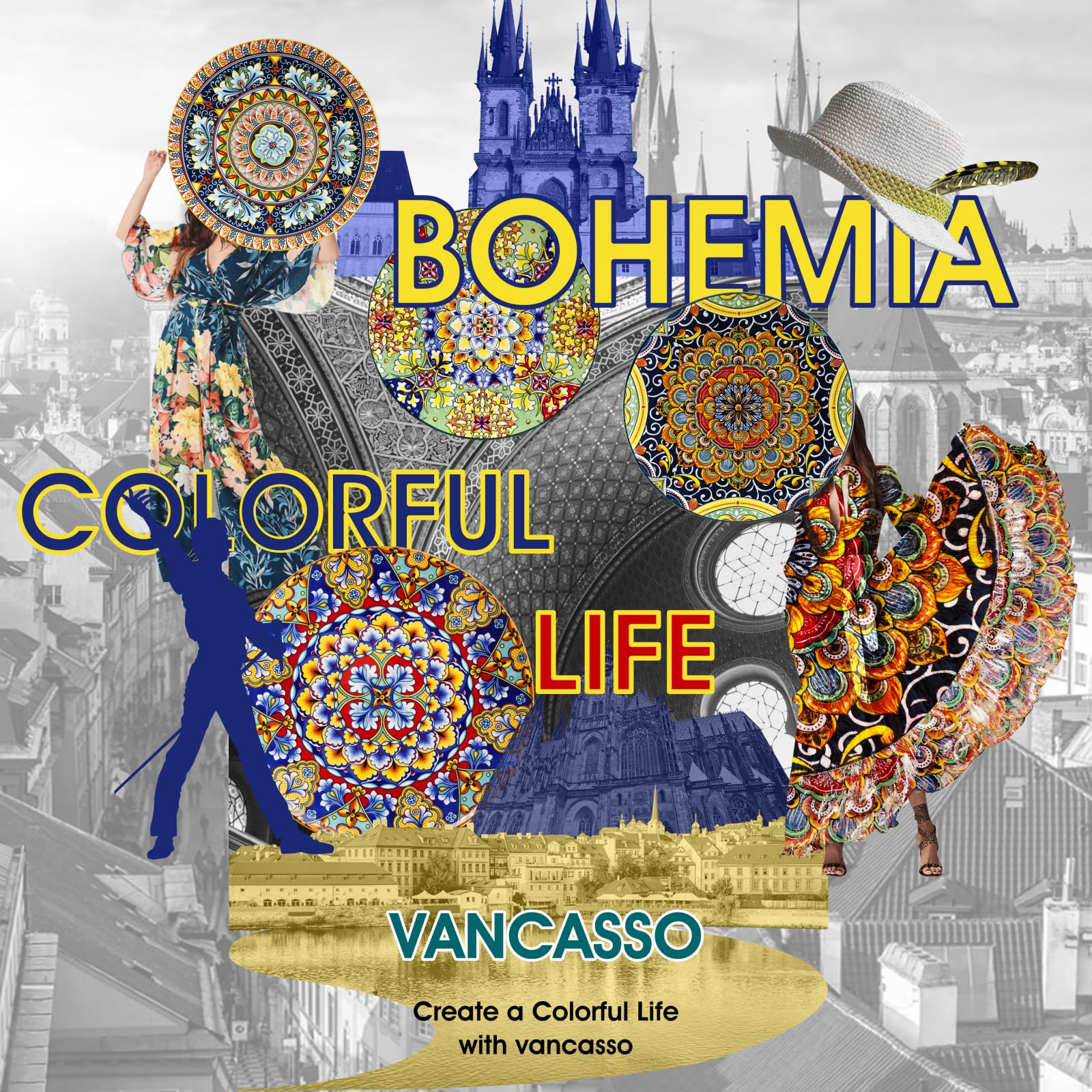 Vancasso SIMI plates boho decor display adds color to rooms