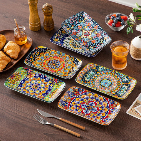 Rectangular shape with shallow depth helps presentation of small plates.