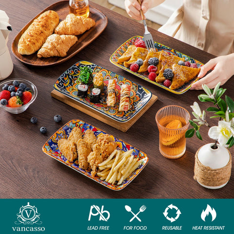 Simi plate serving sushi and salads with a modern rectangle silhouette.