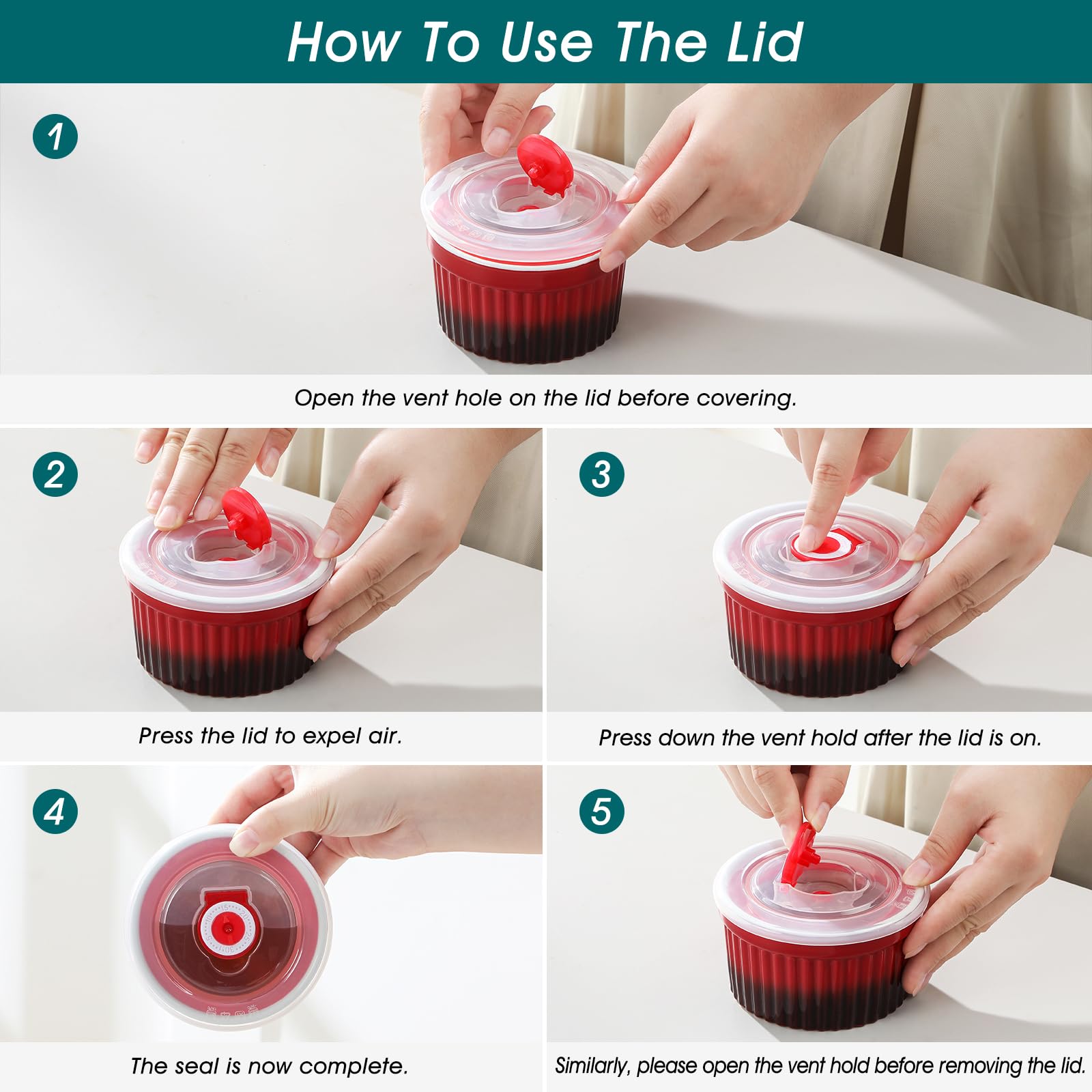 Vancasso snug lids seal in flavor and prevent spills during storage.