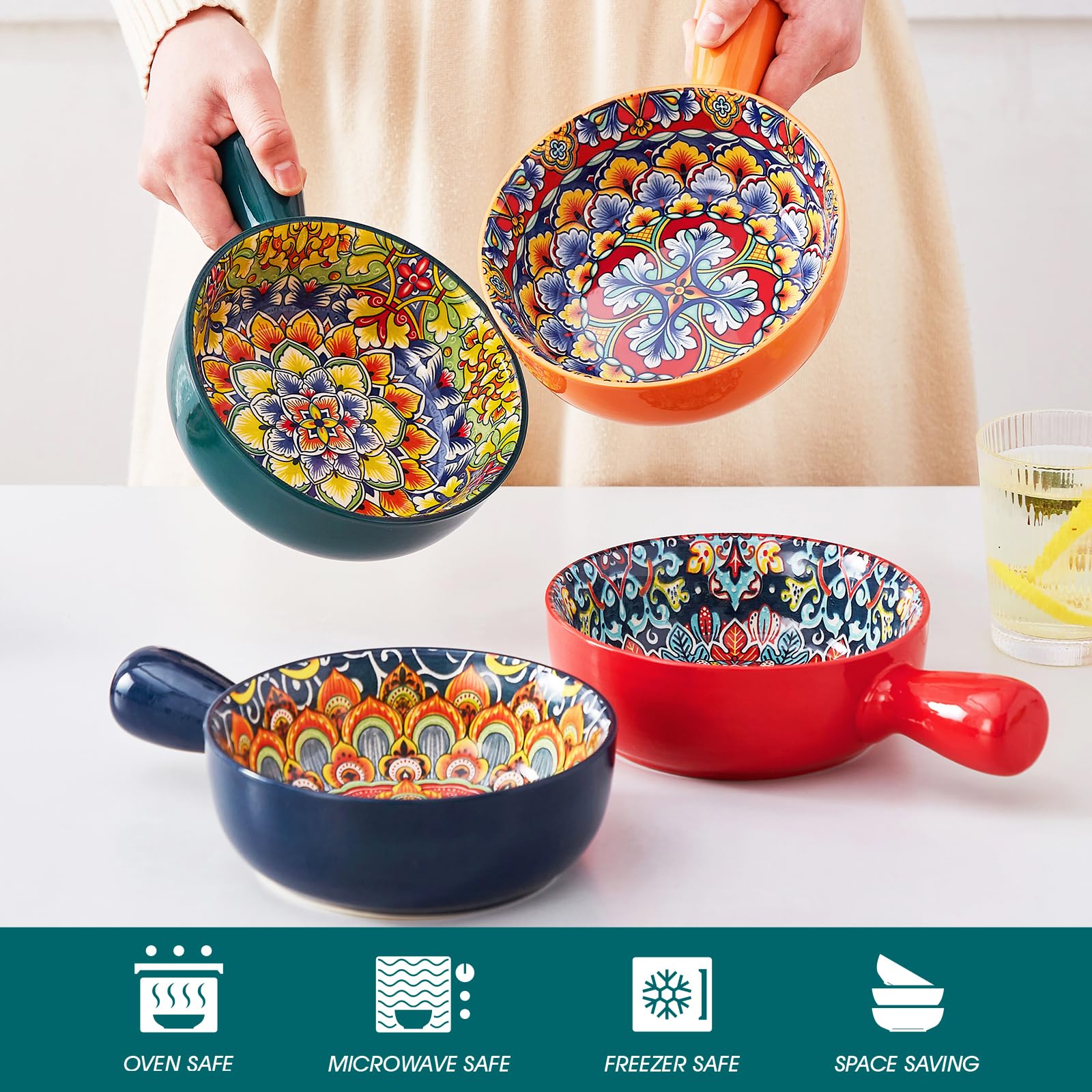 Vancasso 23oz capacity bowls hold hearty soups, stews, or pasta.