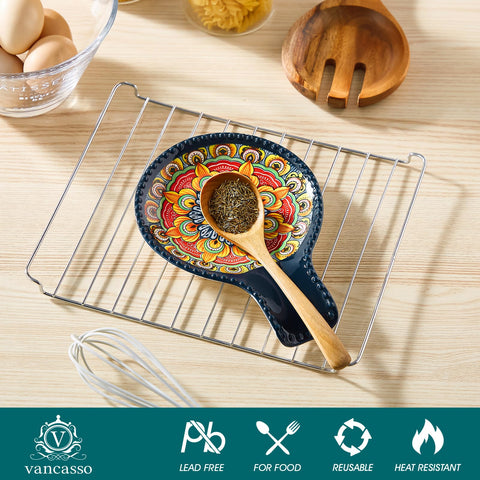 Blue spoon cradle showcases vibrant glaze to elevate kitchen decor
