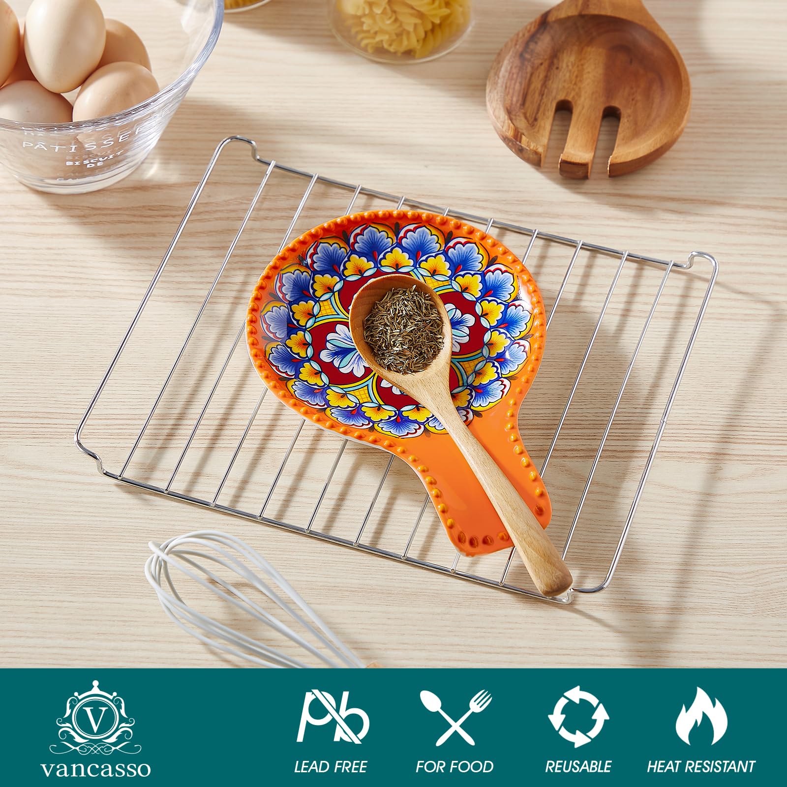 Vancasso orange ceramic spoon rest is easy to clean and prevents messes.
